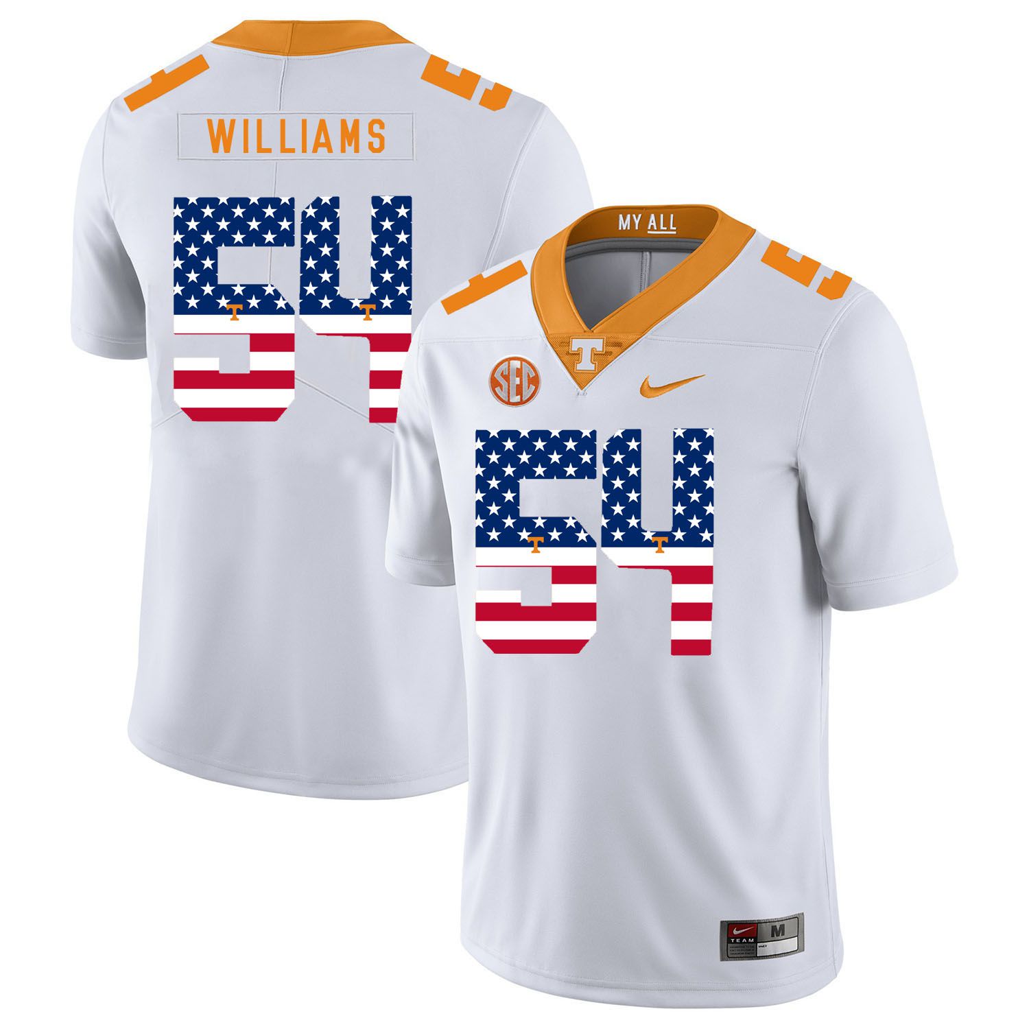 Men Tennessee Volunteers #54 Willians White Flag Customized NCAA Jerseys->customized ncaa jersey->Custom Jersey